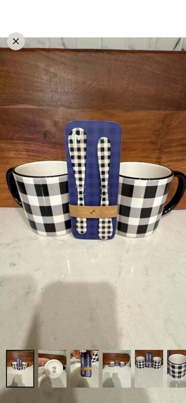 Robert Stanley Black and White Gingham Buffalo Check Coffee Mugs and One Hundred